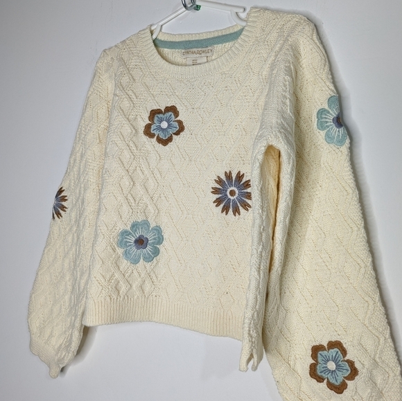 NWT Cynthia Rowley cream blue brown embroidered floral sweater 5T - Picture 2 of 7